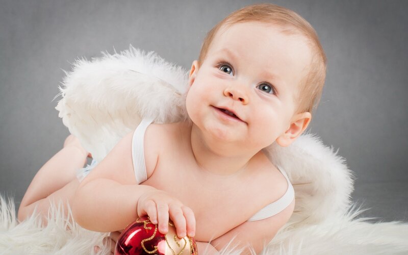 Baby in Angel Costume — White, Innocent, Photograph, Angel Wings, Christmas Ornament