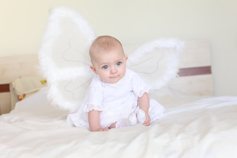 Baby in Angel Costume — White, Innocent, Photograph