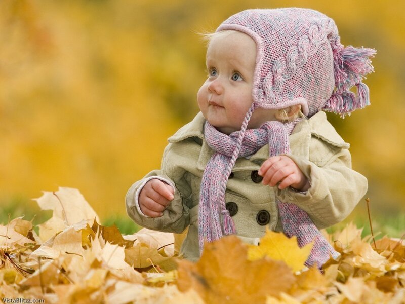 Baby in autumn leaves