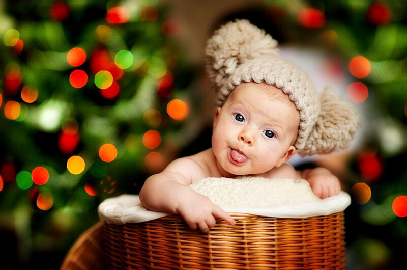 Baby in Basket — Green, Festive