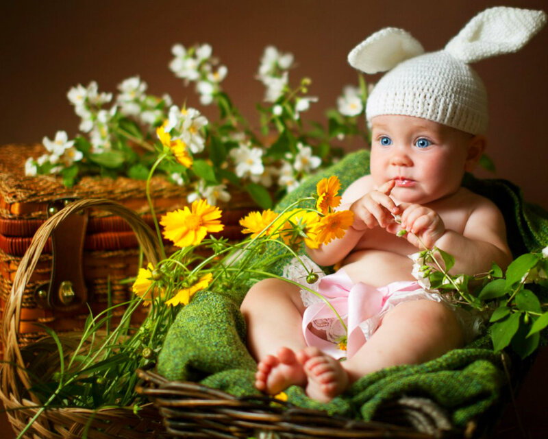 Baby in Basket — Green, Serene, Spring