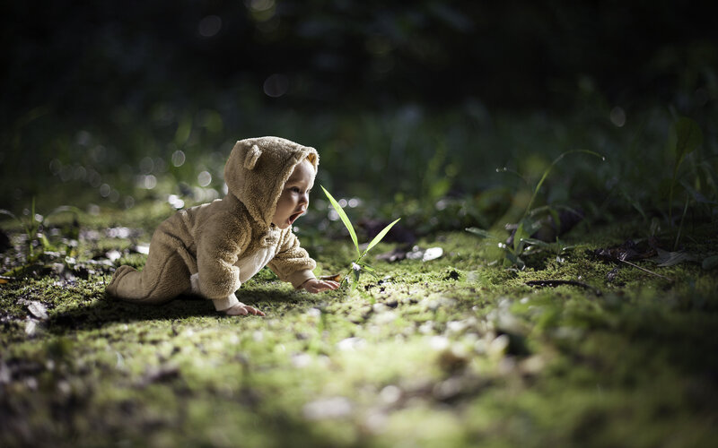Baby in Bear Costume — Green, Dramatic