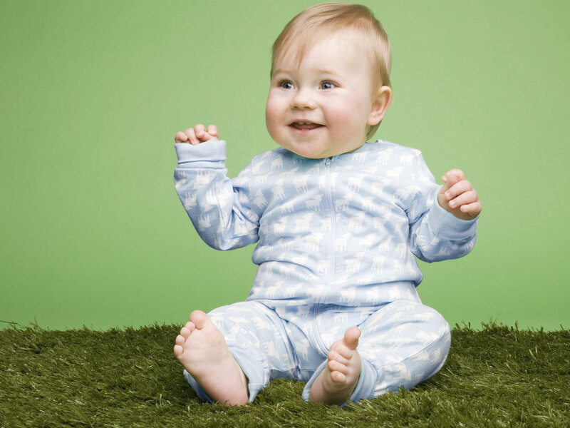 Baby in Blue Onesie — Green
