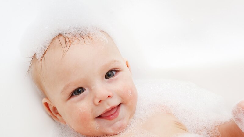 baby in bubble bath