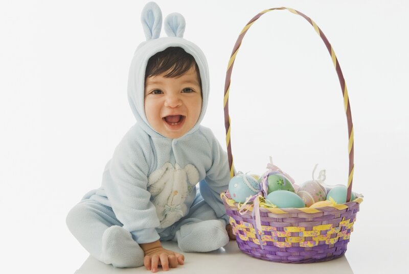 Baby in Bunny Costume — Blue, Happy