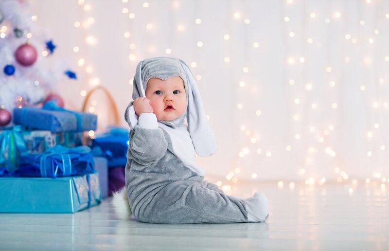 Baby in Bunny Costume — White, Festive, Winter
