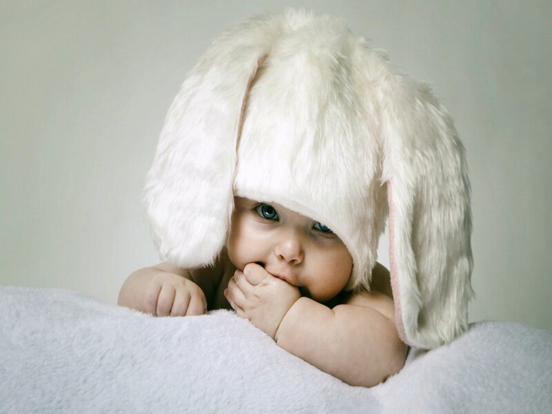 Baby in Bunny Hat — White
