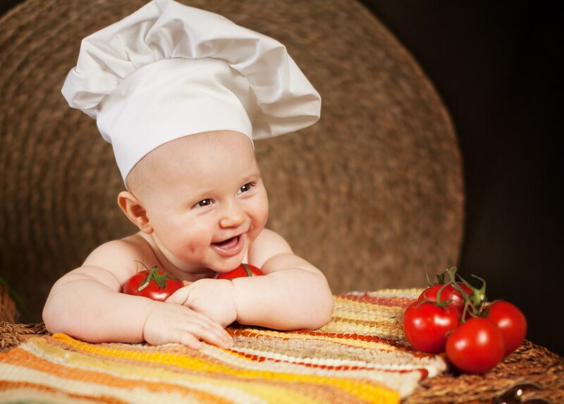 Baby in Chef Hat — White, Happy