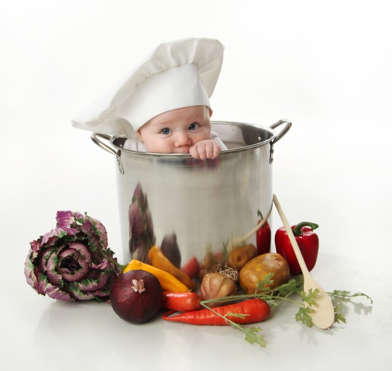Baby in Chef Hat — White, Playful, Photograph