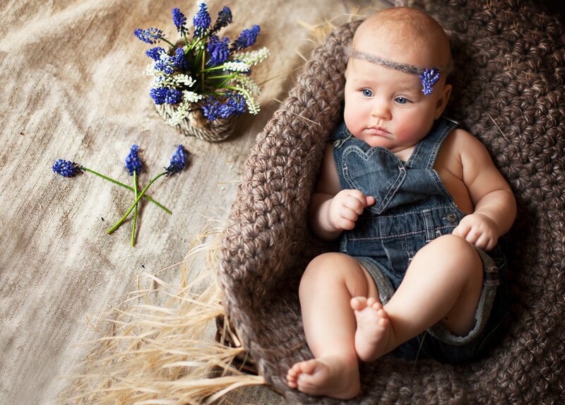 Baby in Denim Overalls — Brown