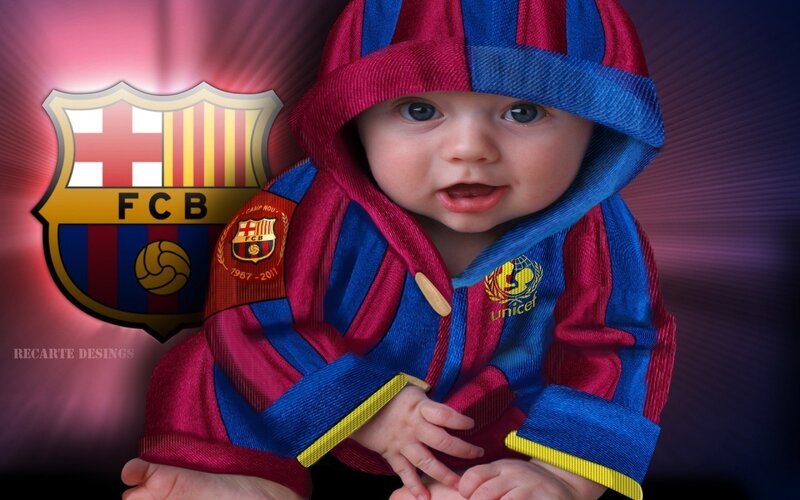 Baby in FC Barcelona hoodie