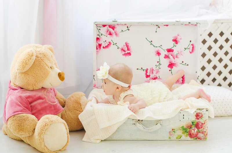 Baby in Floral Suitcase
