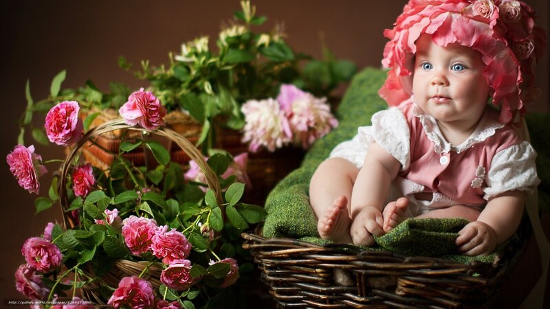 Baby in flower basket