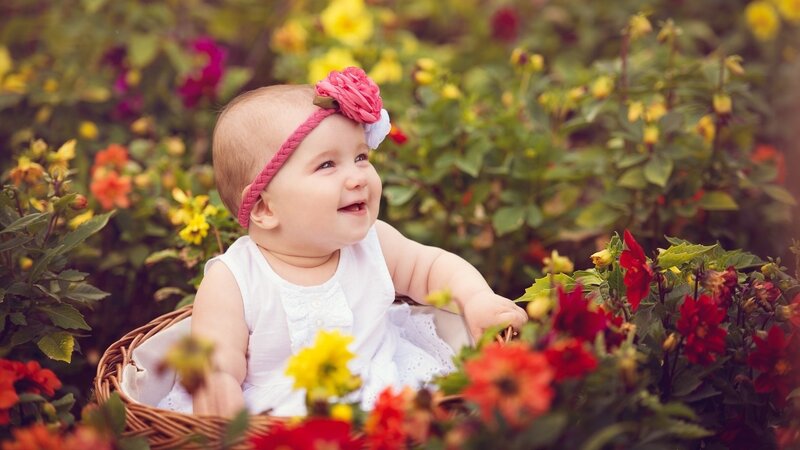 Baby in Flower Basket — White, Serene