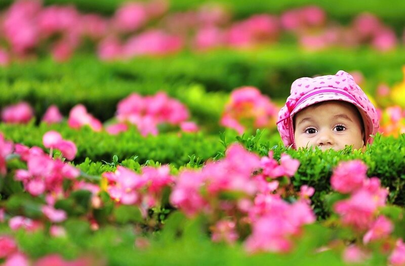 Baby in Flower Garden — Pink