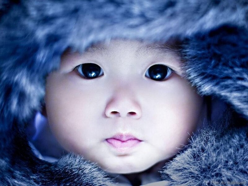 Baby in Fur Hood — Blue, Calm