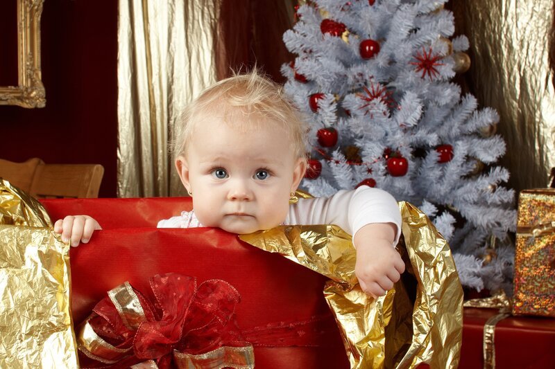 Baby in Gift Box — Red, Festive