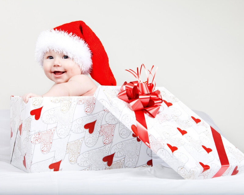 Baby in Gift Box — White, Festive, Photograph