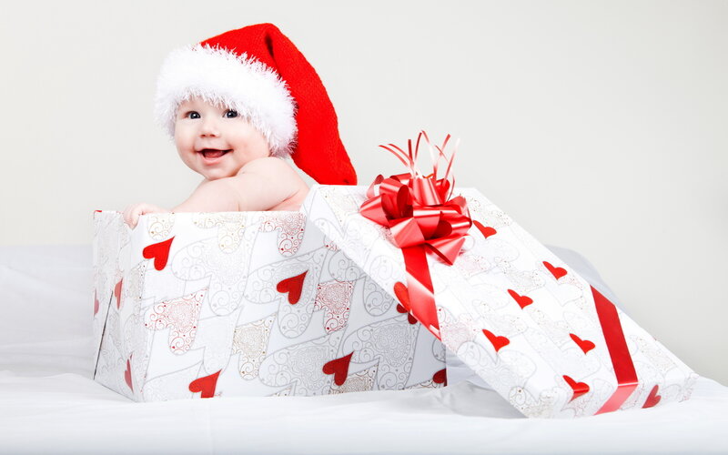 Baby in Gift Box — White, Festive
