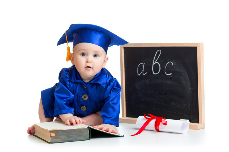 Baby in Graduation Cap — Blue, Playful
