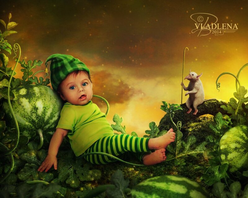 Baby in Green Outfit — Whimsical