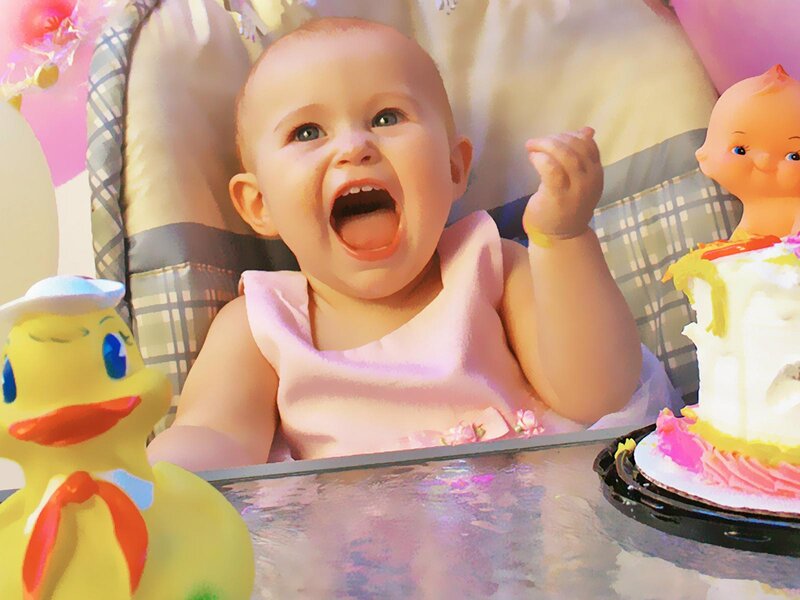 Baby in High Chair — Pink