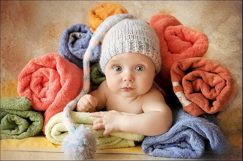 Baby in Knitted Hat — Blue