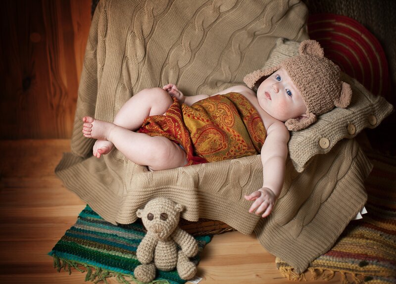 Baby in Knitted Hat — Brown