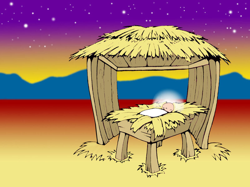 Baby in Manger — Purple