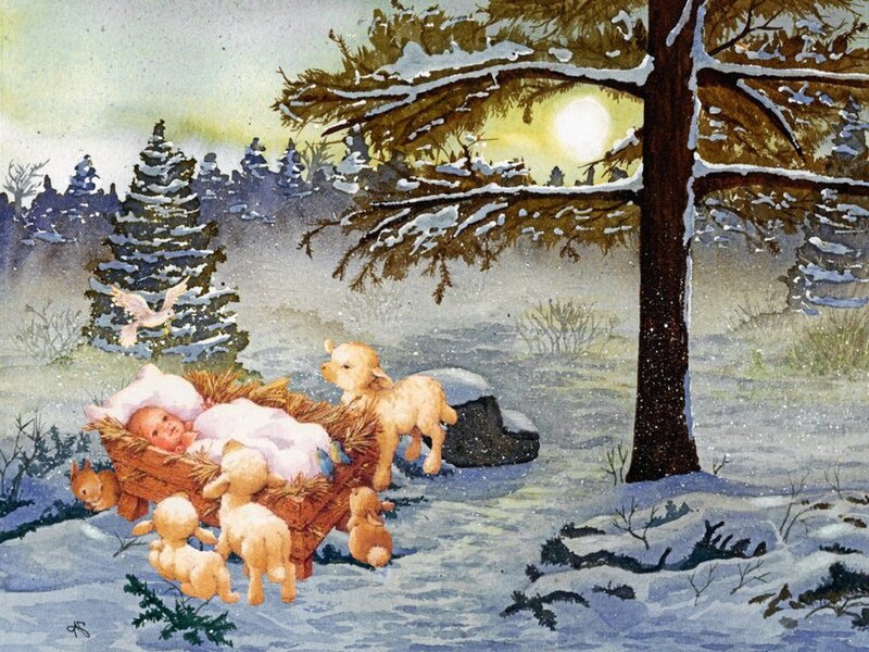 Baby in Manger — White, Peaceful
