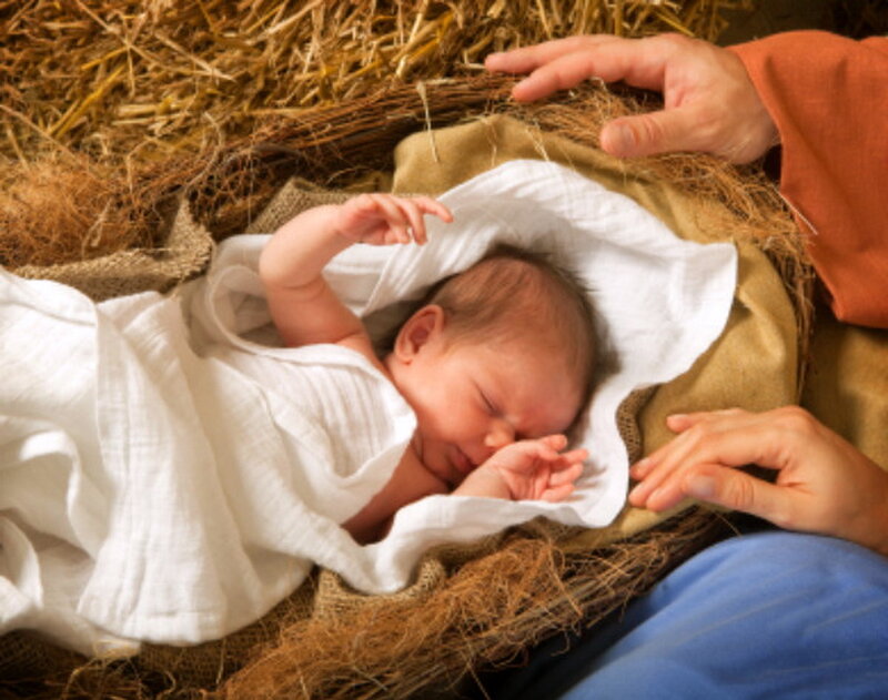 Baby in Manger — White, Serene