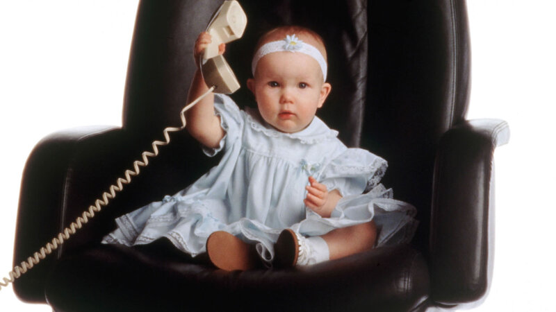 Baby in Office Chair — White