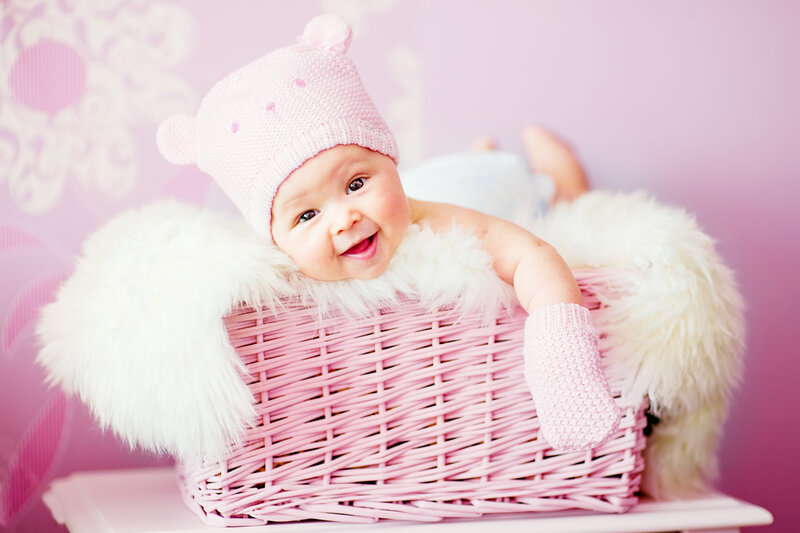 Baby in Pink Basket