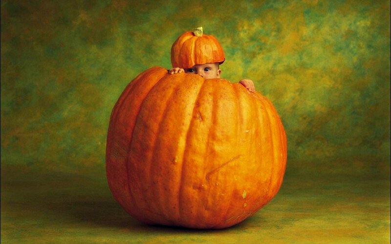 Baby in Pumpkin — Orange, Playful
