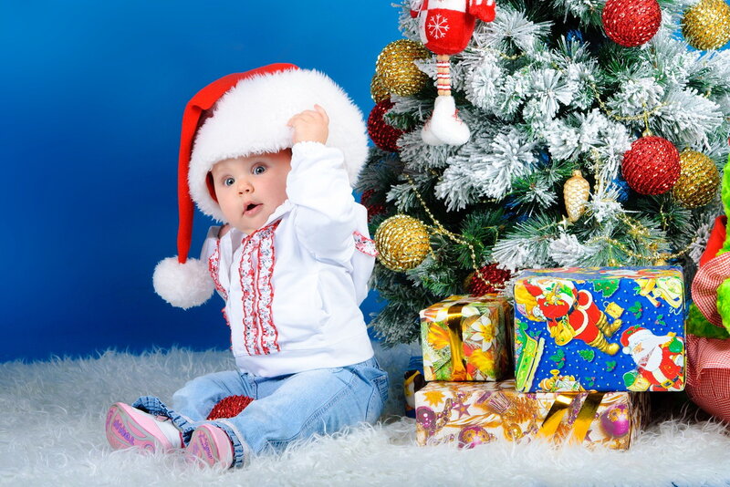 Baby in Santa Hat — Blue, Festive