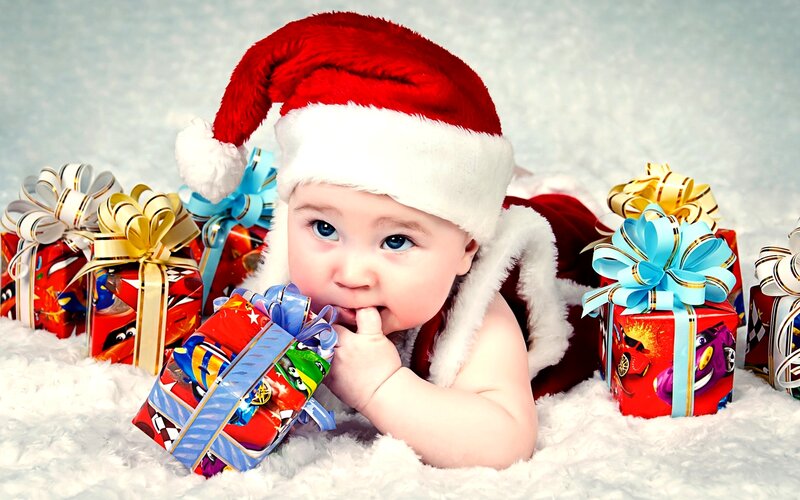 Baby in Santa Hat — Red, Festive, Winter