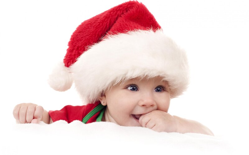 Baby in Santa Hat — Red, Happy, Winter