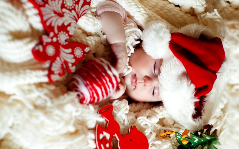 Baby in Santa Hat — White, Peaceful
