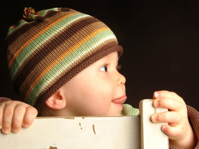 Baby in Striped Hat — Brown