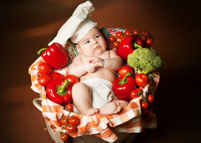Baby in Vegetable Basket