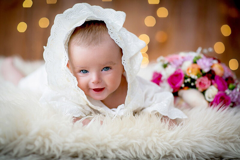 Baby in White Bonnet — Warm
