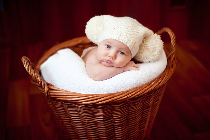Baby in Wicker Basket — White