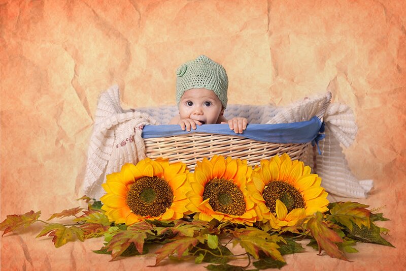 Baby in Wicker Basket — Yellow