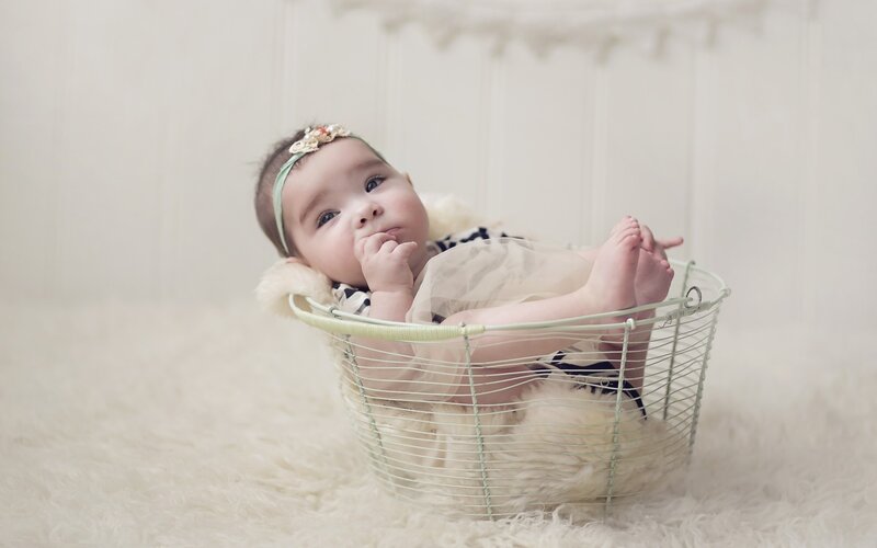 Baby in Wire Basket — White