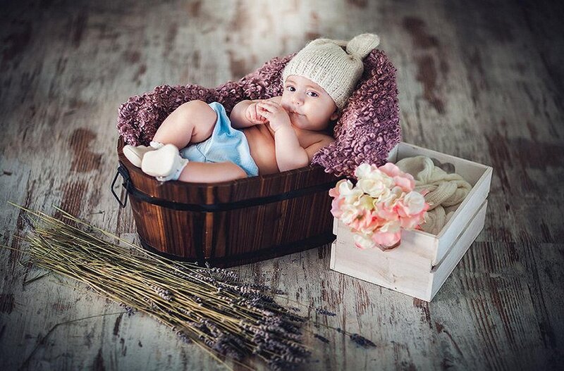Baby in Wooden Basket — Brown