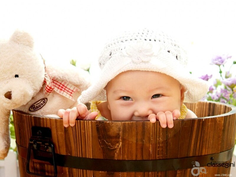 Baby in Wooden Tub