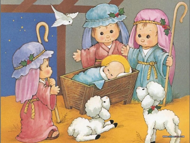 Baby Jesus in Manger — Blue, Peaceful