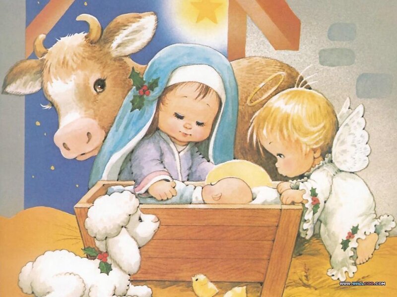 Baby Jesus in Manger — Blue, Serene