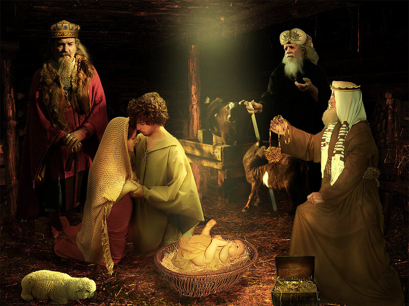 Baby Jesus in Manger — Brown, Dramatic