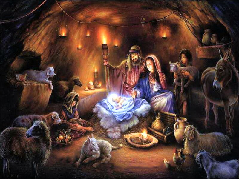 Baby Jesus in Manger — Brown, Serene, Night, Painting